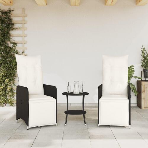 Havestole med hynder 2 stk. justerbart ryglæn polyrattan sort