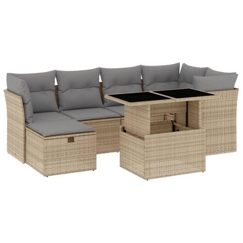 Sofasæt til haven 7 dele med hynder polyrattan beige