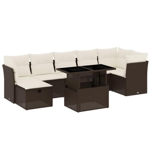 Sofasæt til haven 8 dele med hynder polyrattan brun