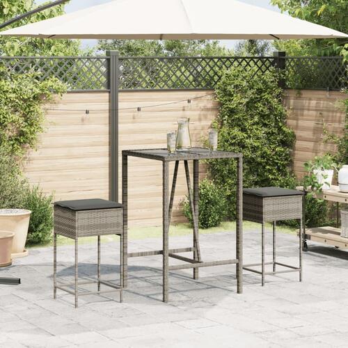 Barstole til haven med hynder 2 stk. polyrattan grå