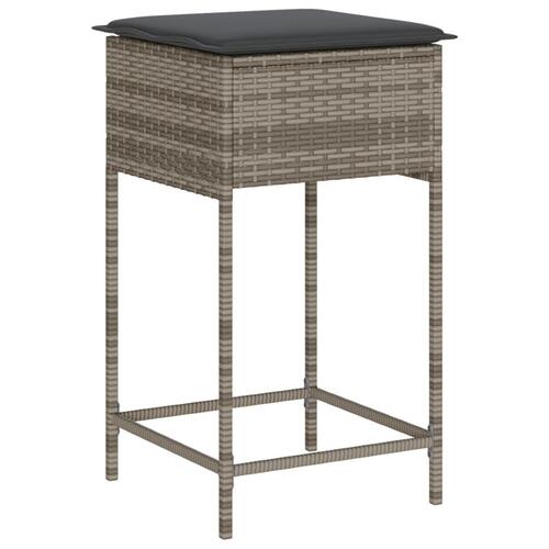 Barstole til haven med hynder 2 stk. polyrattan grå