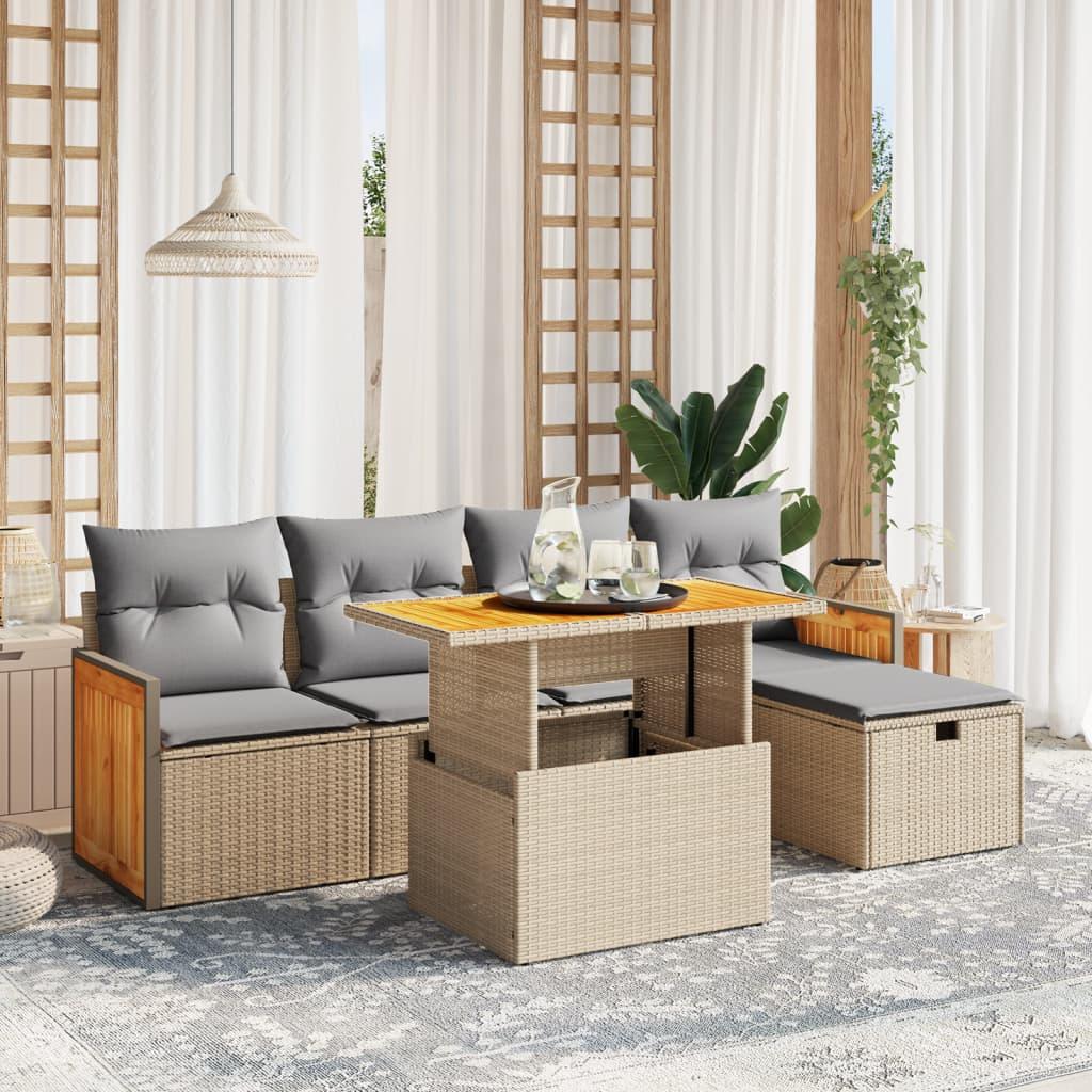 Sofasæt til haven 6 dele med hynder polyrattan beige