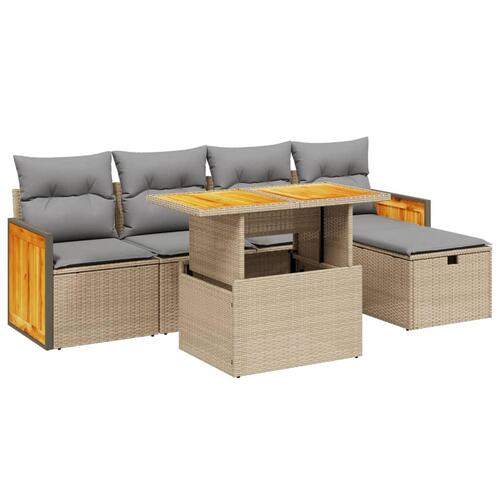 Sofasæt til haven 6 dele med hynder polyrattan beige