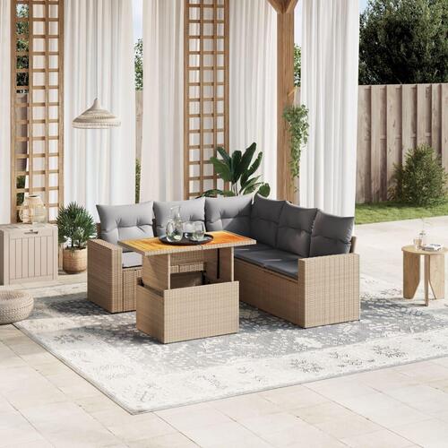 Sofasæt til haven 6 dele med hynder polyrattan beige