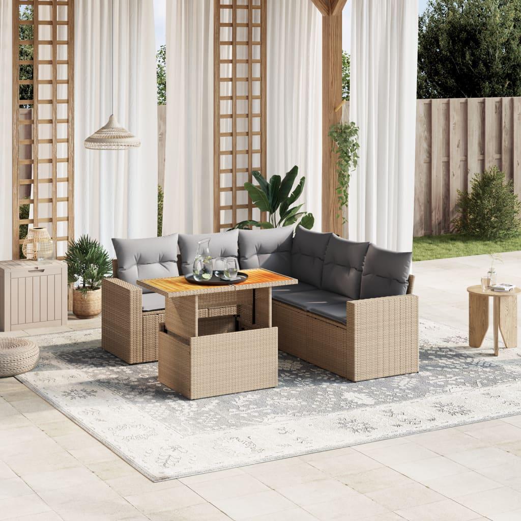Sofasæt til haven 6 dele med hynder polyrattan beige