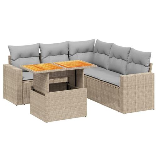 Sofasæt til haven 6 dele med hynder polyrattan beige