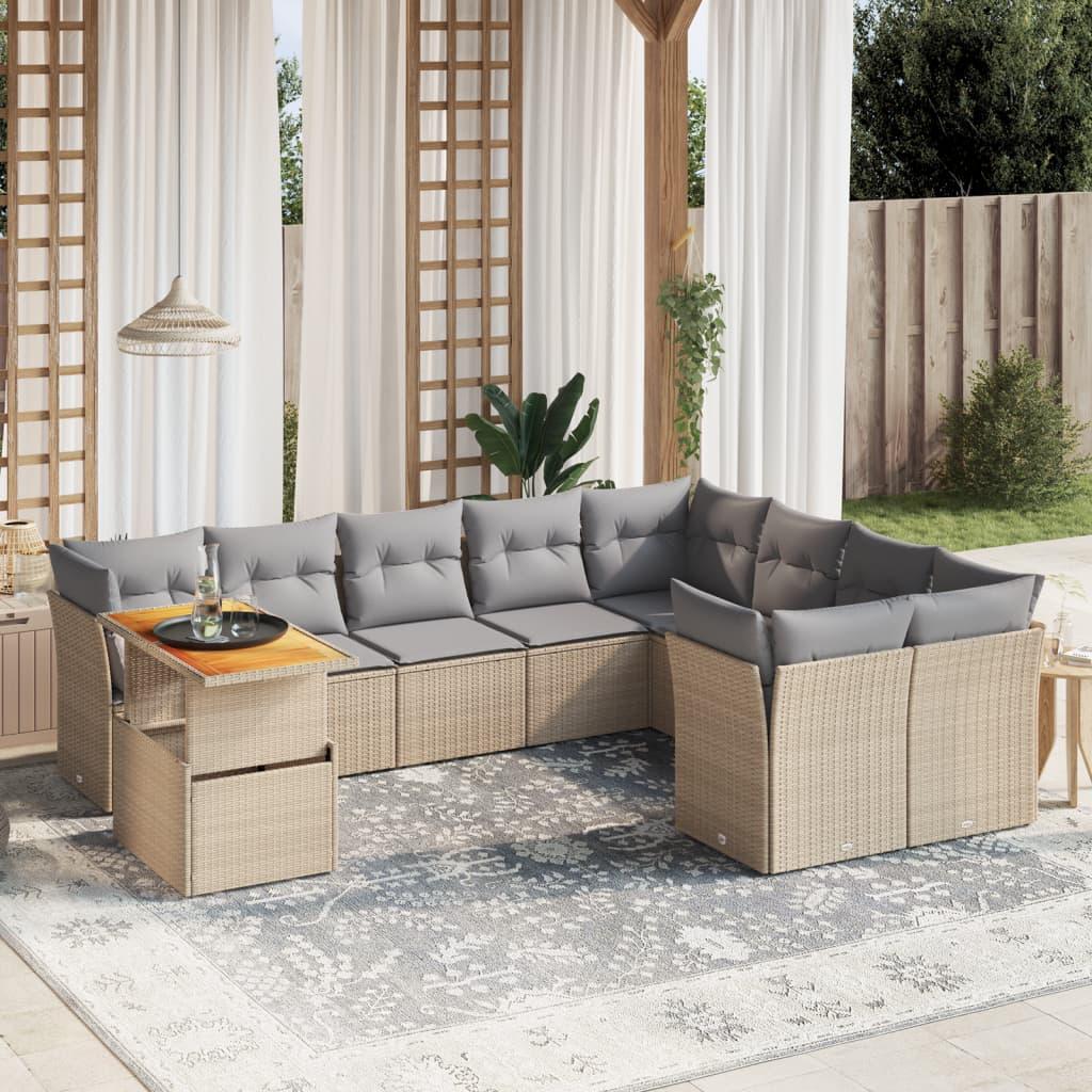 Sofasæt til haven 10 dele med hynder polyrattan beige
