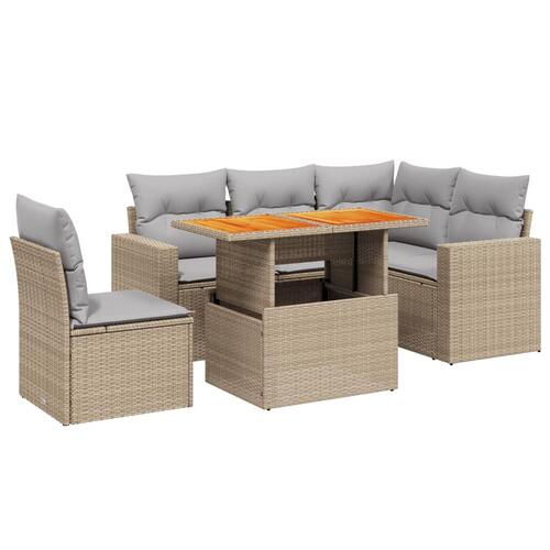 Sofasæt til haven 6 dele med hynder polyrattan beige