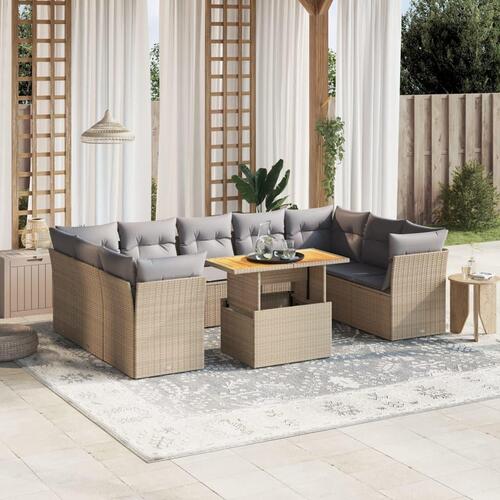 Sofasæt til haven 10 dele med hynder polyrattan beige