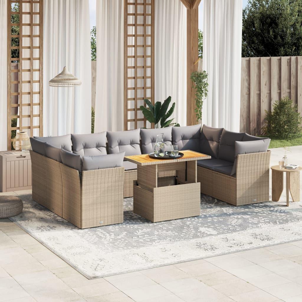 Sofasæt til haven 10 dele med hynder polyrattan beige