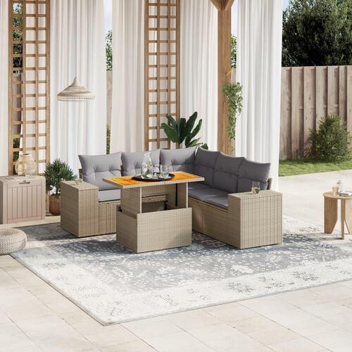 Sofasæt til haven 6 dele med hynder polyrattan beige