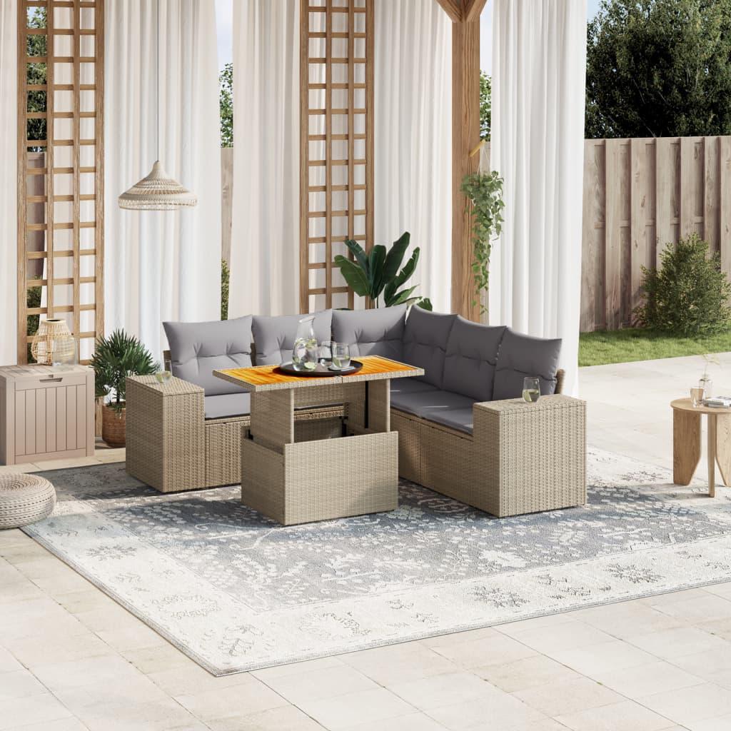 Sofasæt til haven 6 dele med hynder polyrattan beige
