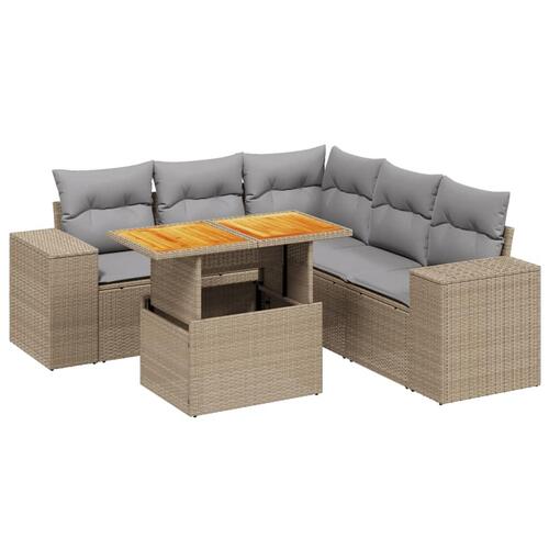 Sofasæt til haven 6 dele med hynder polyrattan beige