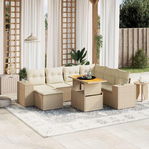 Sofasæt til haven 8 dele med hynder polyrattan beige