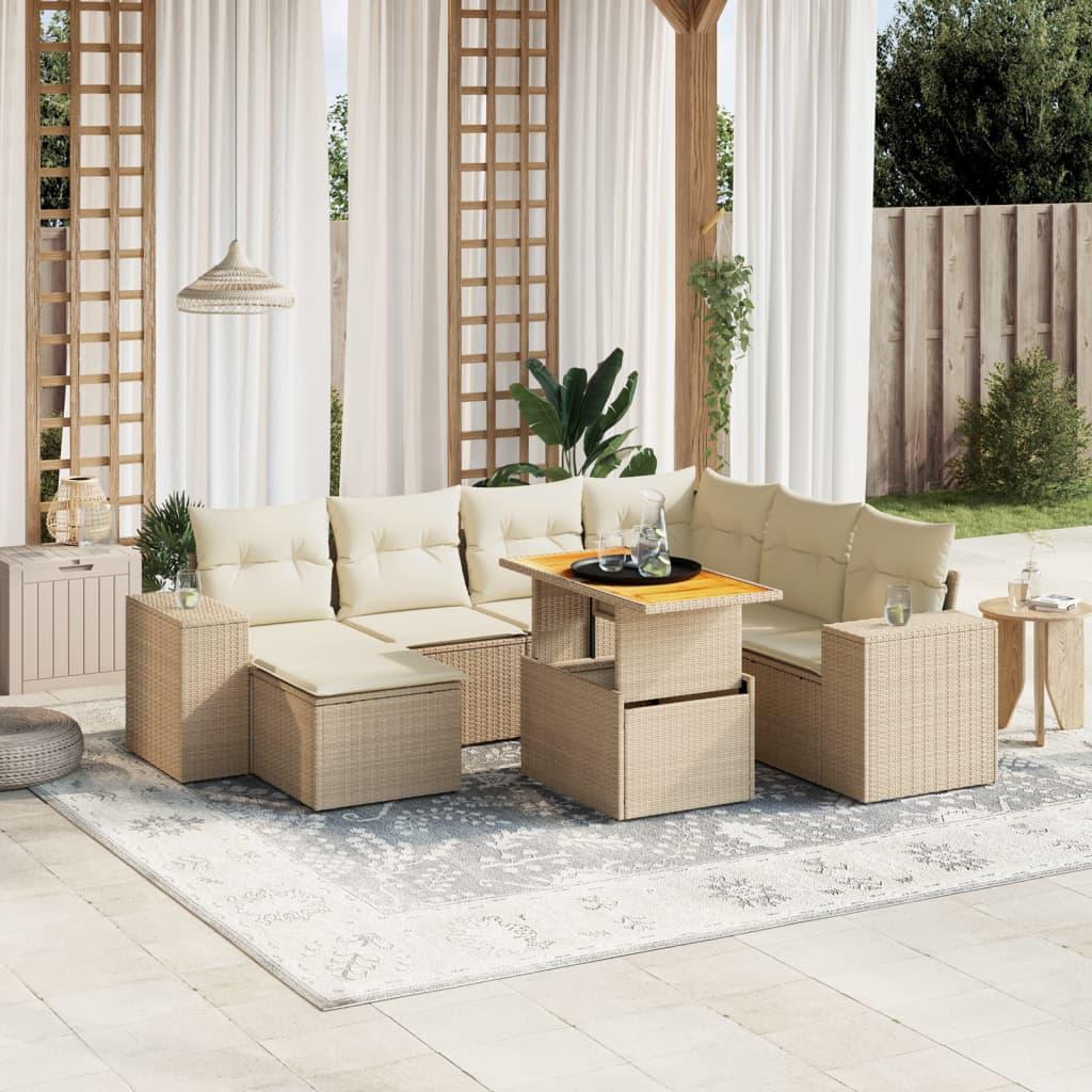 Sofasæt til haven 8 dele med hynder polyrattan beige