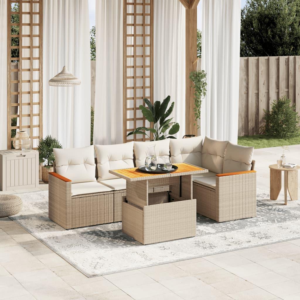 Sofasæt til haven 6 dele med hynder i polyrattan beige