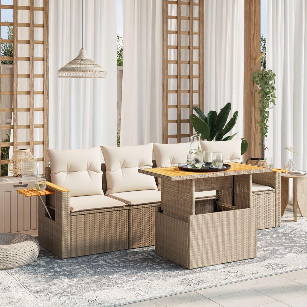 Sofasæt til haven 5 dele med hynder i polyrattan beige