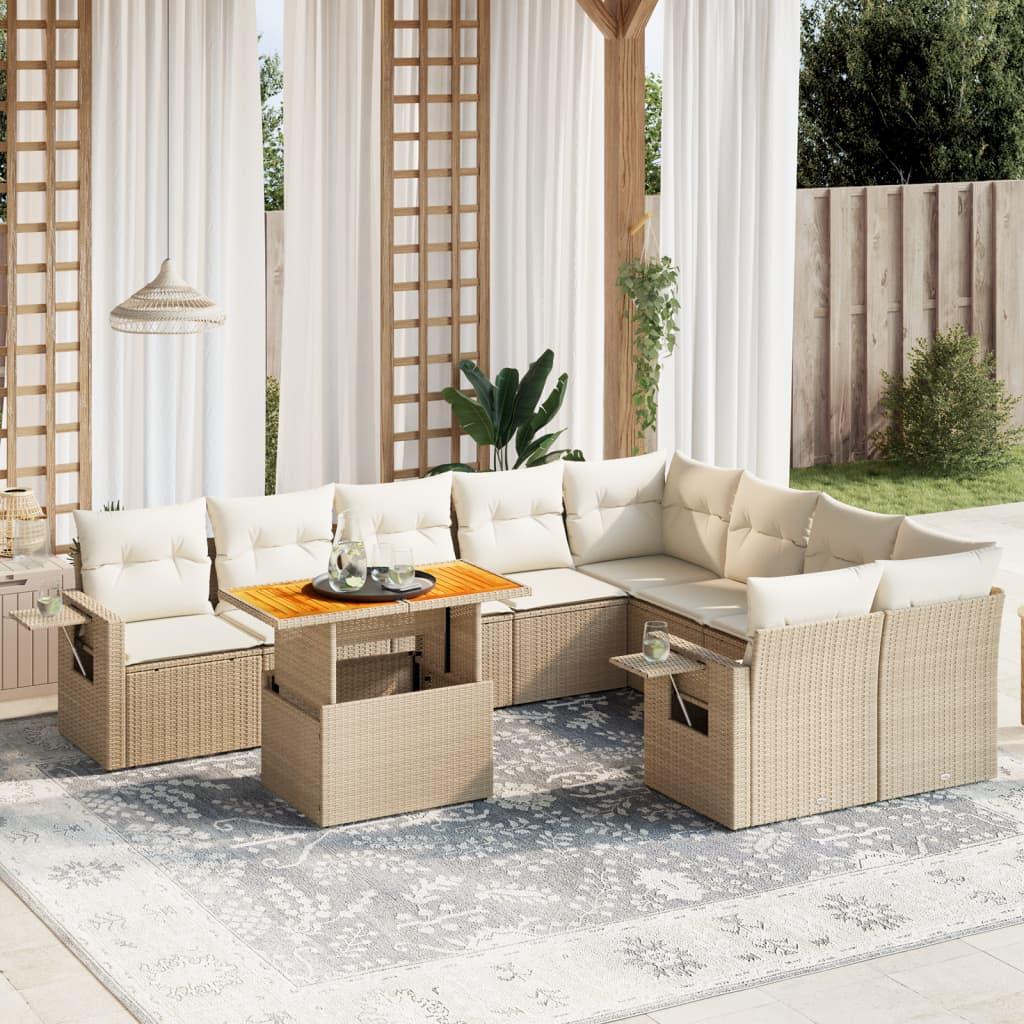 Sofasæt til haven 10 dele med hynder polyrattan beige