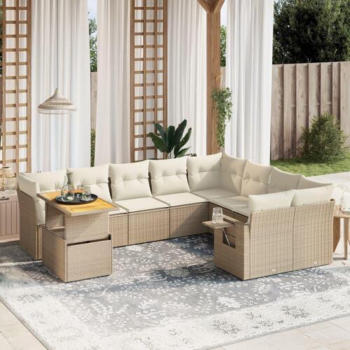 Sofasæt til haven 10 dele med hynder polyrattan beige