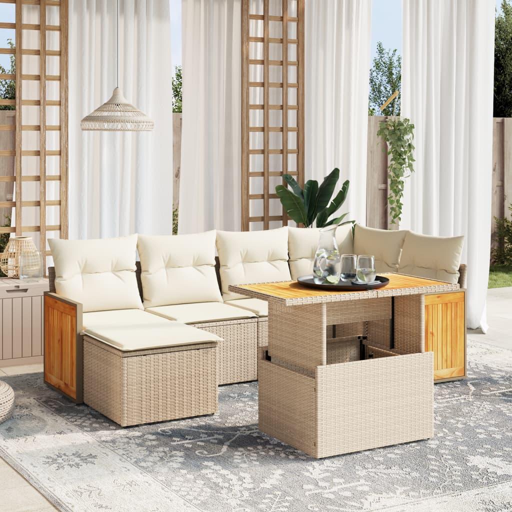 Havesofasæt 7 dele med hynder i polyrattan beige