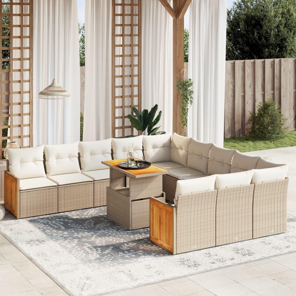 Sofasæt til haven 11 dele med hynder polyrattan beige