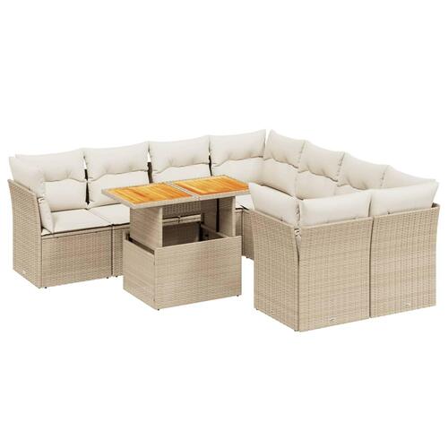 Sofasæt til haven 9 dele med hynder polyrattan beige
