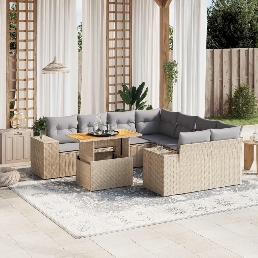 Sofasæt til haven 9 dele med hynder polyrattan beige