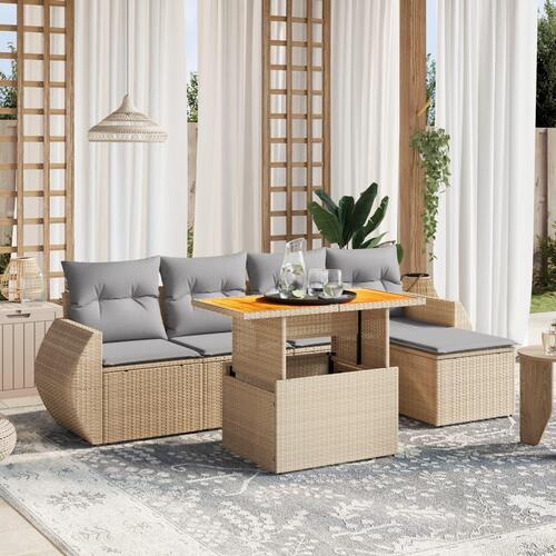 Sofasæt til haven 6 dele med hynder polyrattan beige
