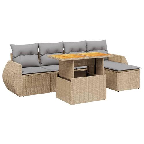 Sofasæt til haven 6 dele med hynder polyrattan beige