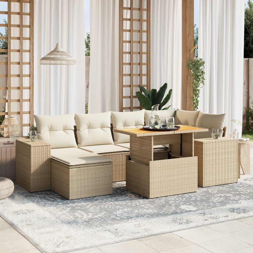Sofasæt til haven 7 dele med hynder i polyrattan beige