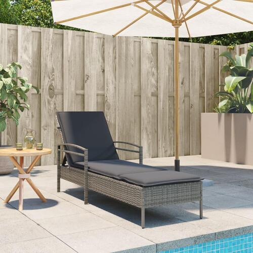 Liggestol med hynde 63x200x81 cm polyrattan grå