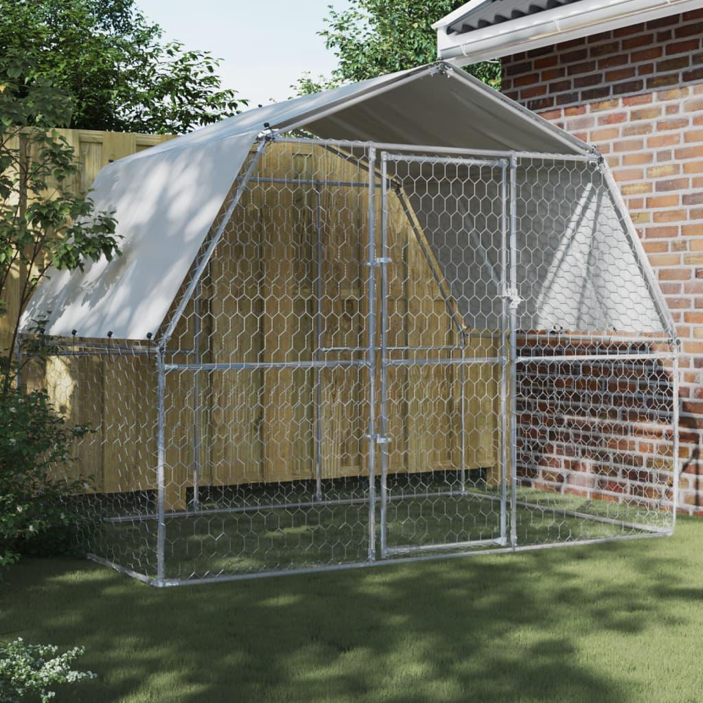 Hundegård med tag og låge galvaniseret stål sølvfarvet