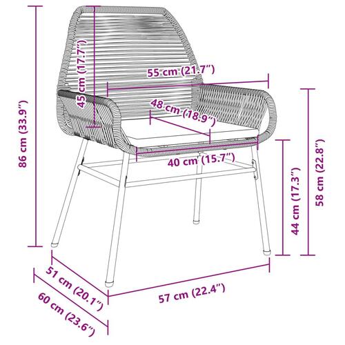 Havestole 2 stk. med hynder polyrattan sort