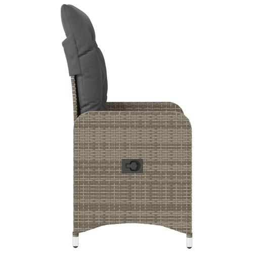 Havestol med hynder justerbart ryglæn polyrattan grå