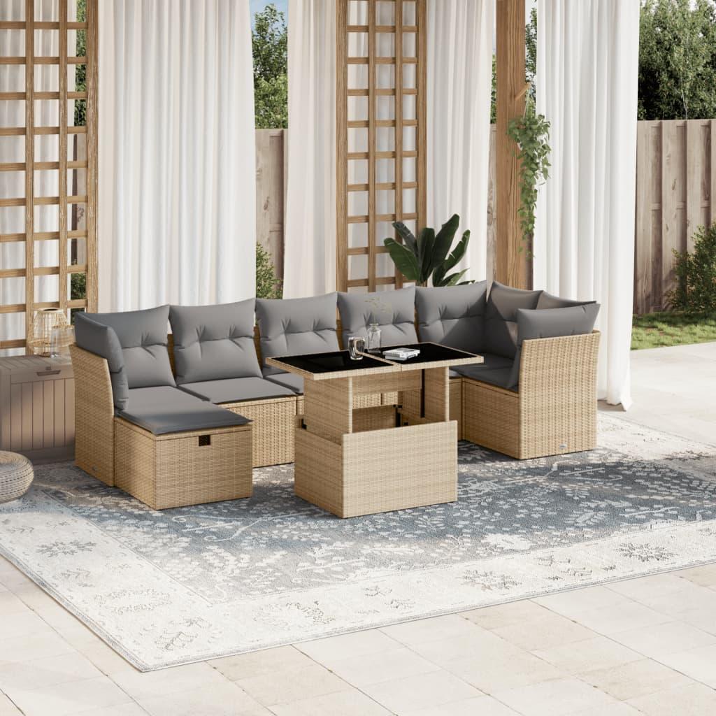 Sofasæt til haven 8 dele med hynder polyrattan beige