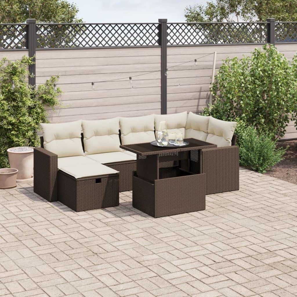 Sofasæt til haven 7 dele med hynder polyrattan brun