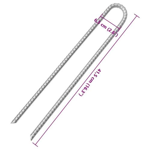 Teltpløkker 12 stk. U-facon 41,5 cm Ø12 mm galvaniseret stål