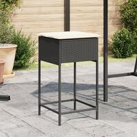 Barstole til haven med hynder 2 stk. polyrattan sort
