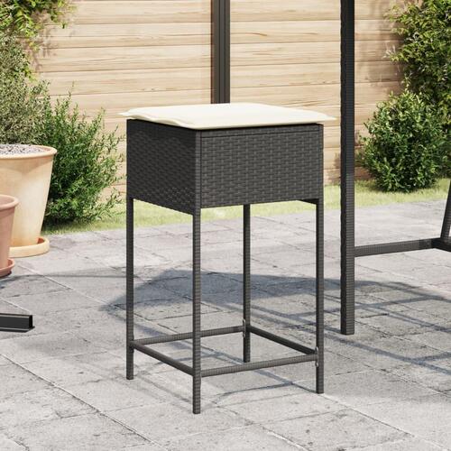 Barstole til haven med hynder 2 stk. polyrattan sort