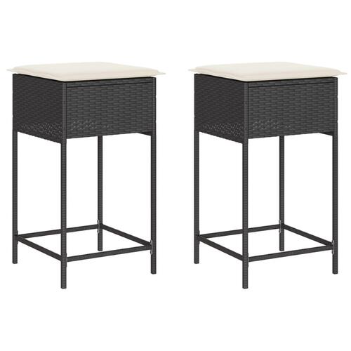 Barstole til haven med hynder 2 stk. polyrattan sort