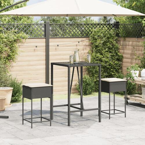Barstole til haven med hynder 2 stk. polyrattan sort
