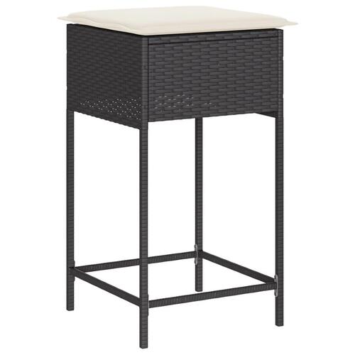 Barstole til haven med hynder 2 stk. polyrattan sort