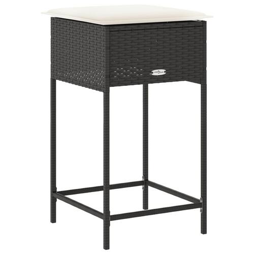 Barstole til haven med hynder 2 stk. polyrattan sort