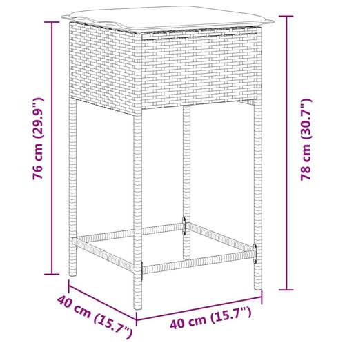 Barstole til haven med hynder 2 stk. polyrattan sort