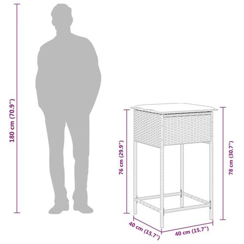 Barstole til haven med hynder 2 stk. polyrattan sort