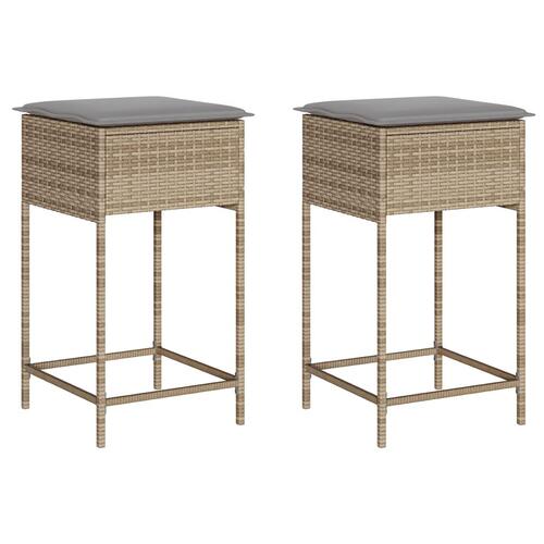 Udendørs barstole med hynder 2 stk. polyrattan beige