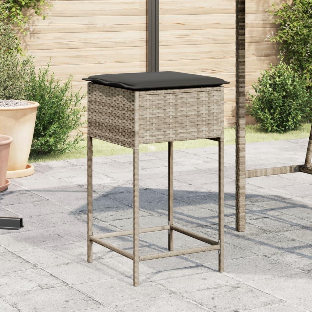Barstole til haven med hynder 2 stk. polyrattan lysegrå