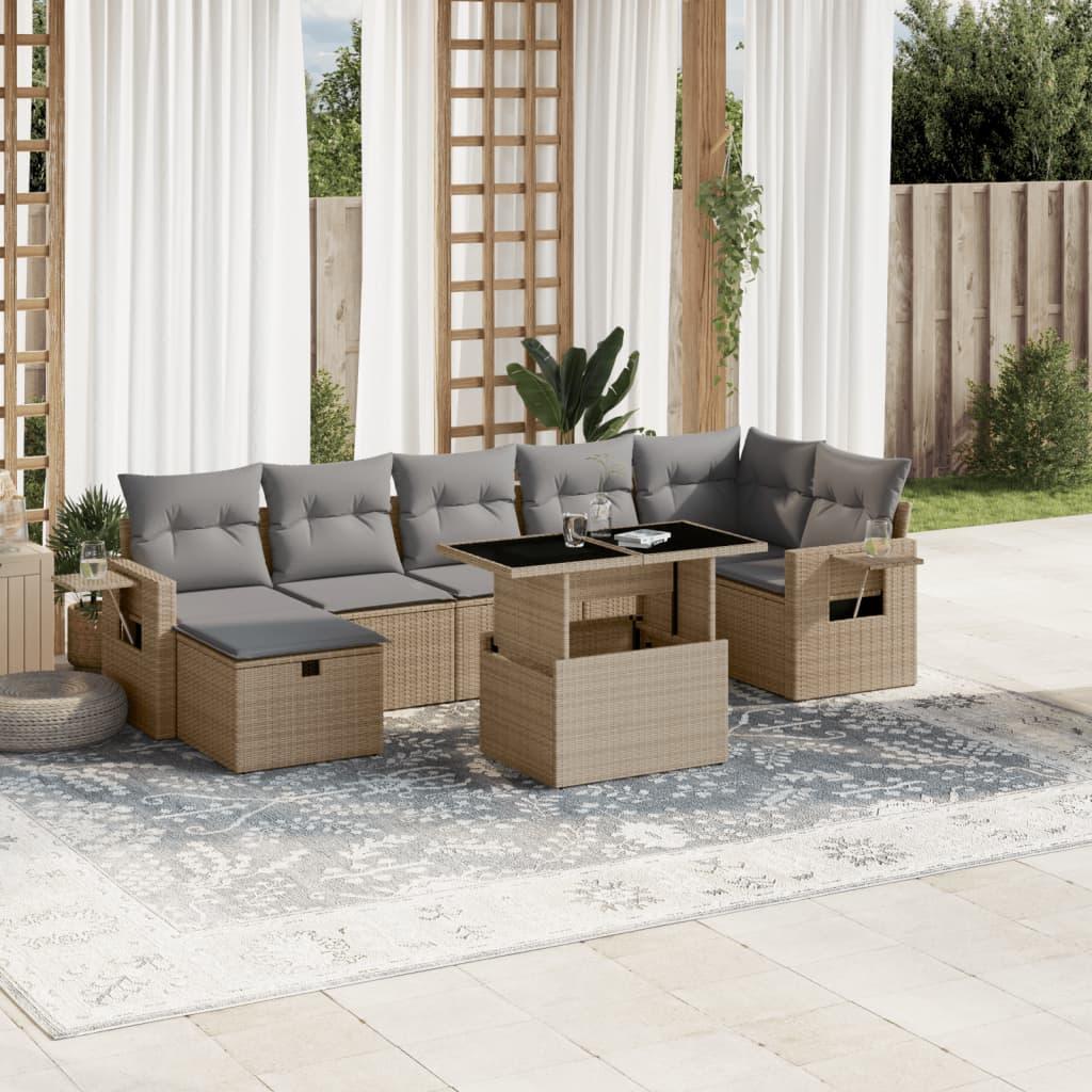 Sofasæt til haven 8 dele med hynder polyrattan beige