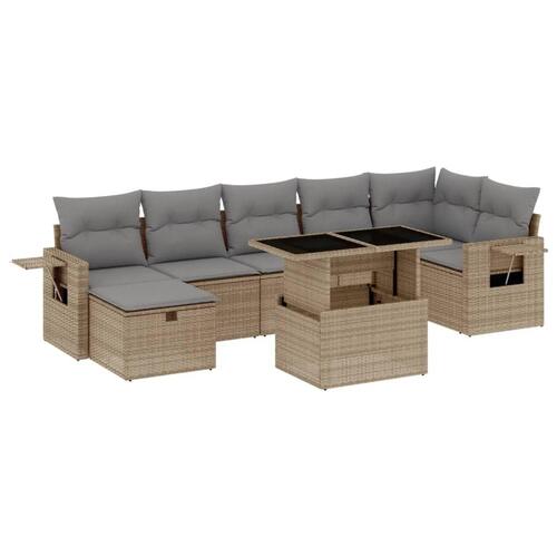 Sofasæt til haven 8 dele med hynder polyrattan beige