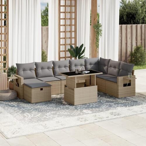 Sofasæt til haven 9 dele med hynder polyrattan beige